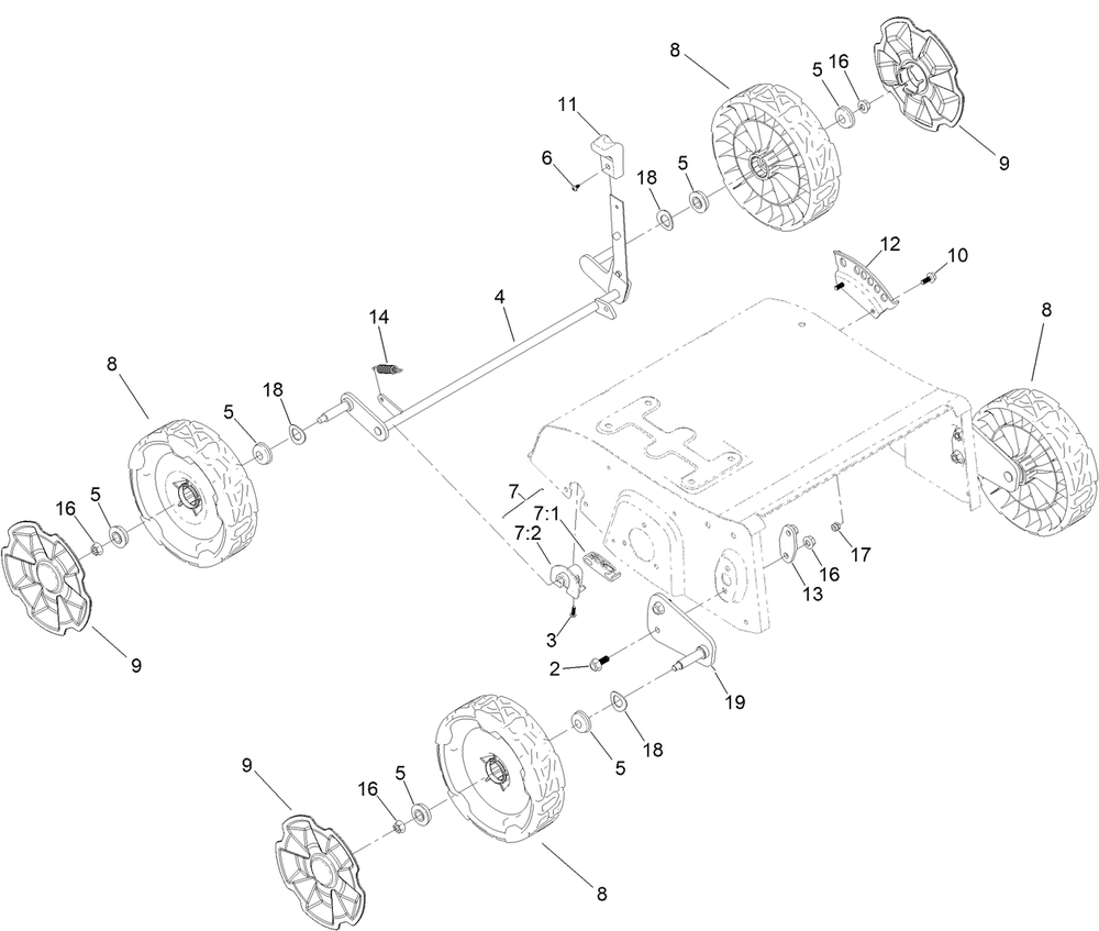 Traction And Suspension Assembly Diagram and Parts List for 54610 322000001 - 322999999 Toro Lawn Tractor Accessories