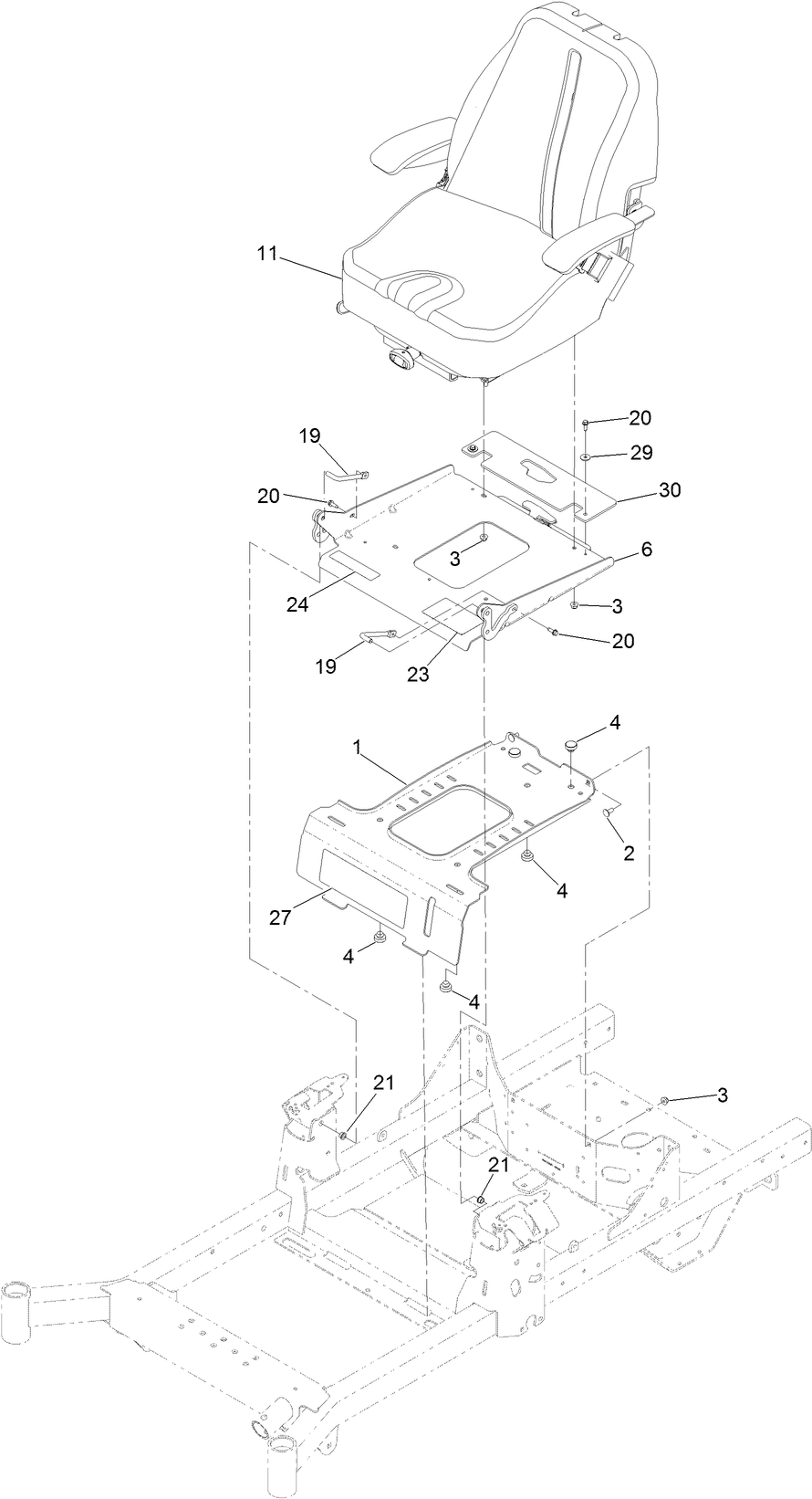 Seat Mount Assembly Diagram and Parts List for 74463 400000000-402099999 Toro Lawn Tractor