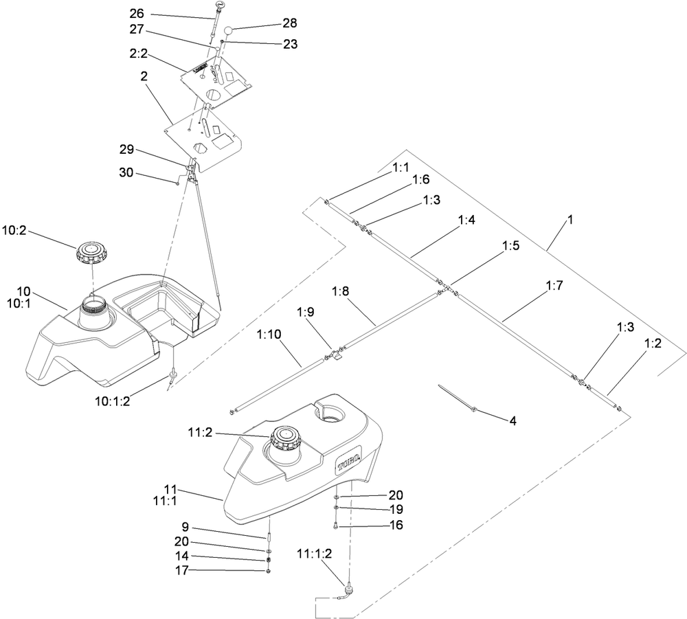 Fuel System Assembly Diagram and Parts List for 74296 (310000001-310999999)(2010) Toro Lawn Mower