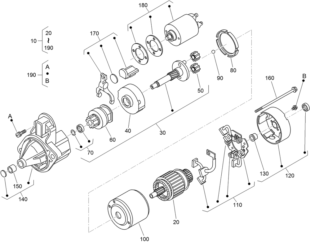 Starter Component Assembly Diagram and Parts List for 72264TE 406427909-406429999 Toro Lawn Mower
