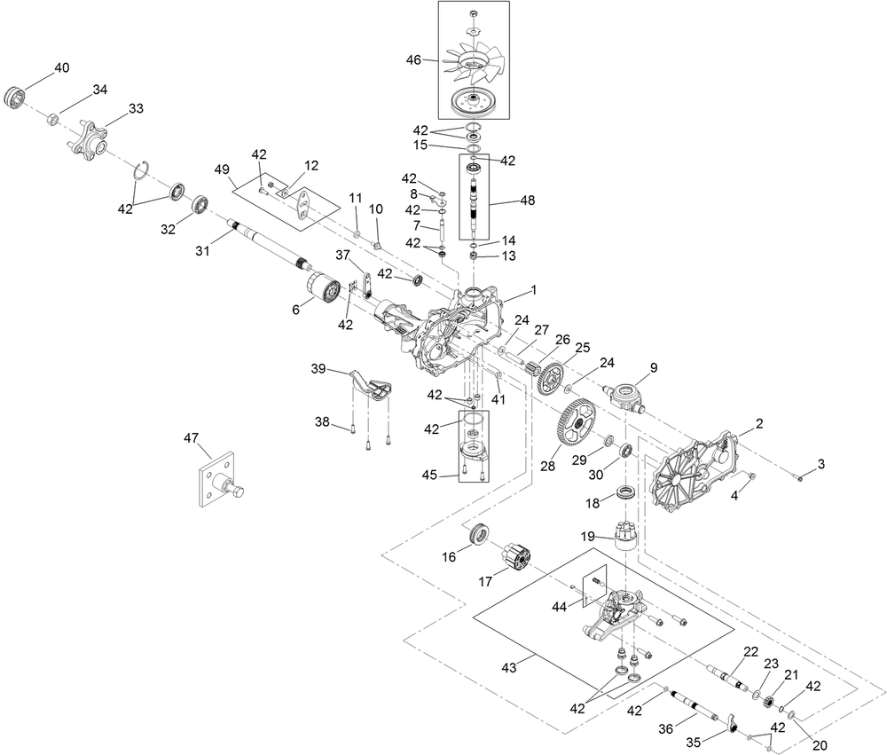 Lh Transaxle Assembly Diagram and Parts List for 74143 (313000001-313999999)(2013) Toro Lawn Mower