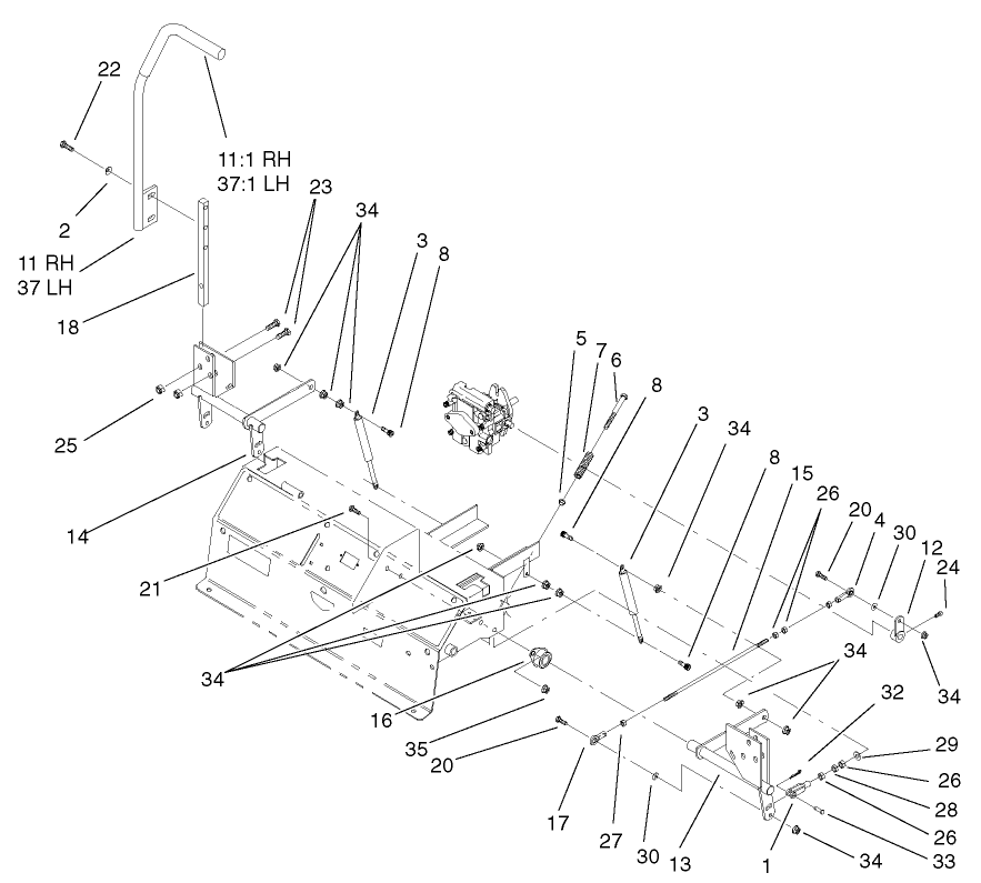 Steering Control Assembly Diagram and Parts List for 74214 (220000001-220999999)(2002) Toro Lawn Mower