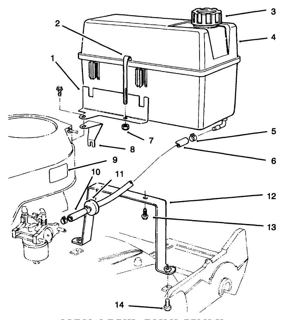 Gas Tank Assembly Diagram and Parts List for 22031 5900001 - 5999999 Toro Lawn Mower