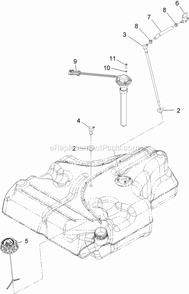 Fuel Tank Assembly No. 116-3978 Diagram and Parts List for 74954 312000001-312999999 Toro Lawn Mower