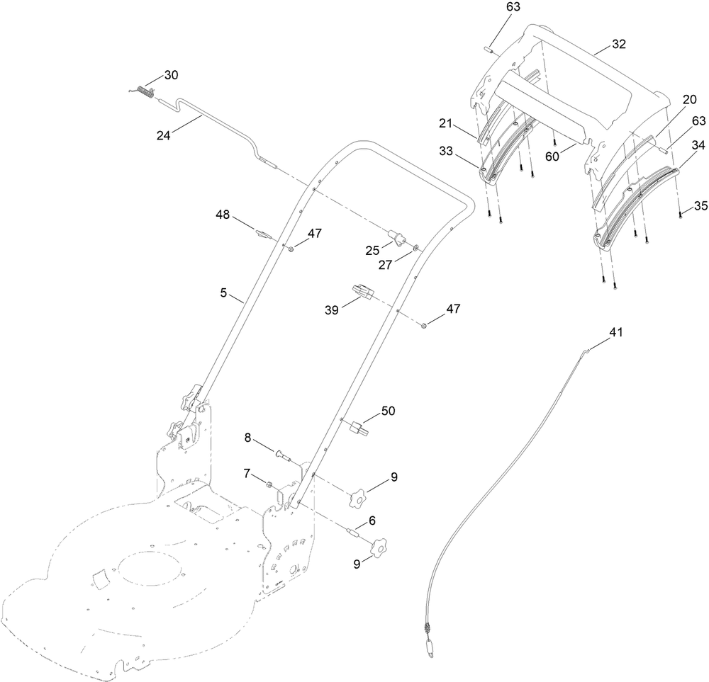 Handle Assembly Diagram and Parts List for 21772 411999881 - 999999999 Toro Lawn Mower