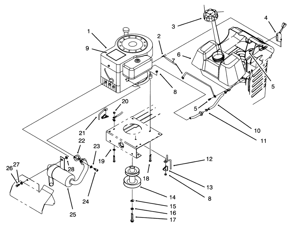 Engine Assembly Diagram and Parts List for 71200 3900001 - 3999999 Toro Lawn Tractor