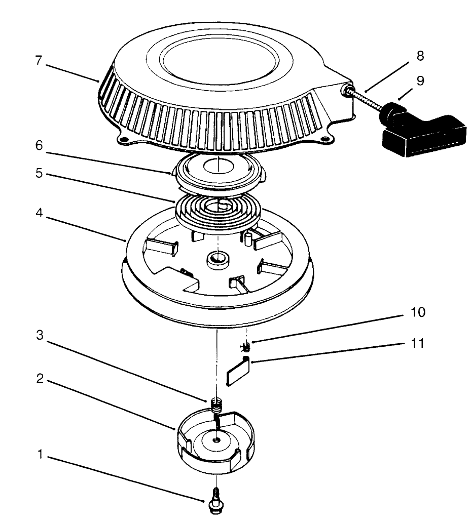 Recoil Starter Diagram and Parts List for 30166 590001 - 599999 Toro Lawn Tractor Accessories