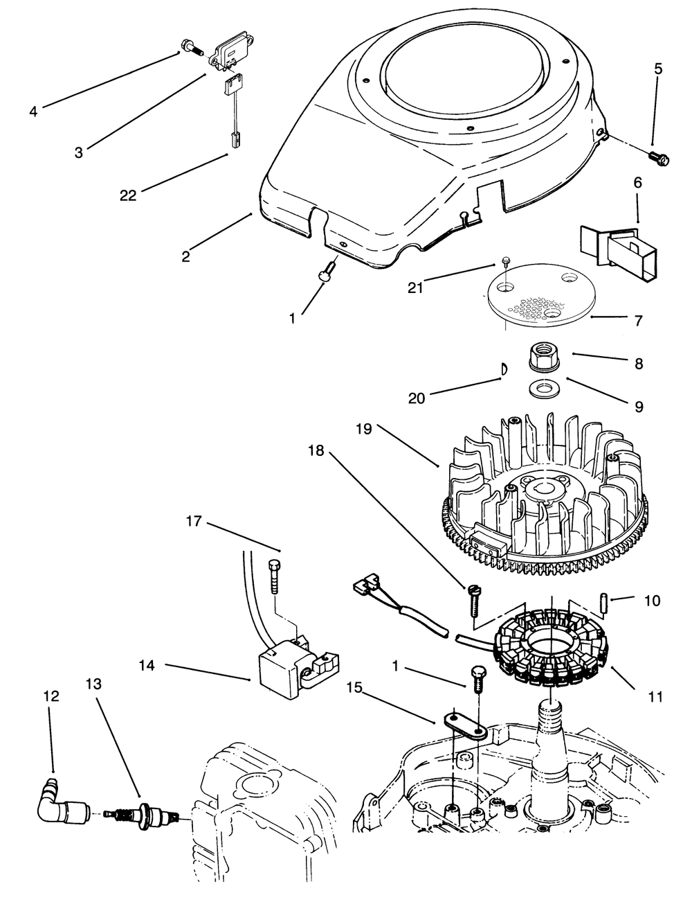 Blower Housing And Ignition Assembly Diagram and Parts List for 72040 3900001 - 3999999 Toro Lawn Tractor