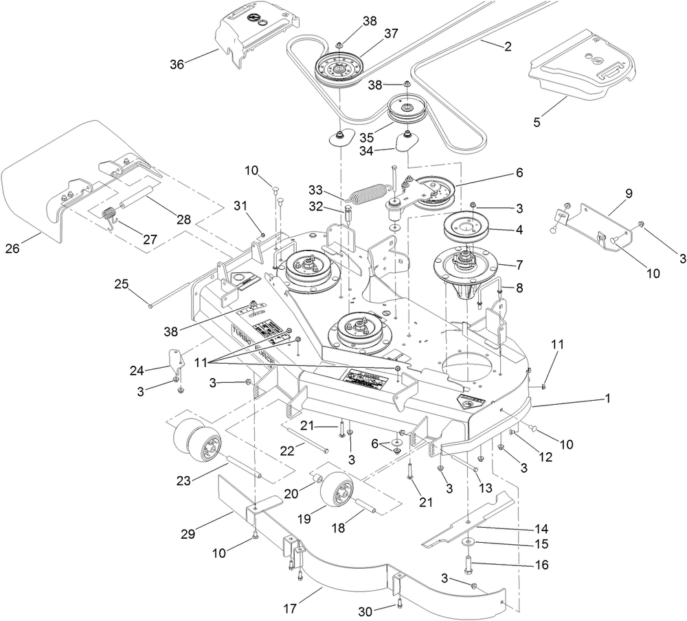 Deck Assembly Diagram and Parts List for 74951 (311000001-311000402)(2011) Toro Lawn Mower