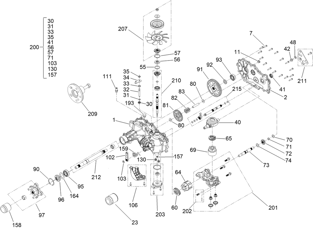 Lh Transmission Assembly Diagram and Parts List for 44409 407700000-409999999 Toro Lawn Mower