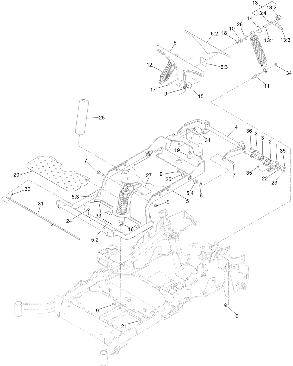 Subframe Assembly Diagram and Parts List for 75951 402100000-403319952 Toro Lawn Mower