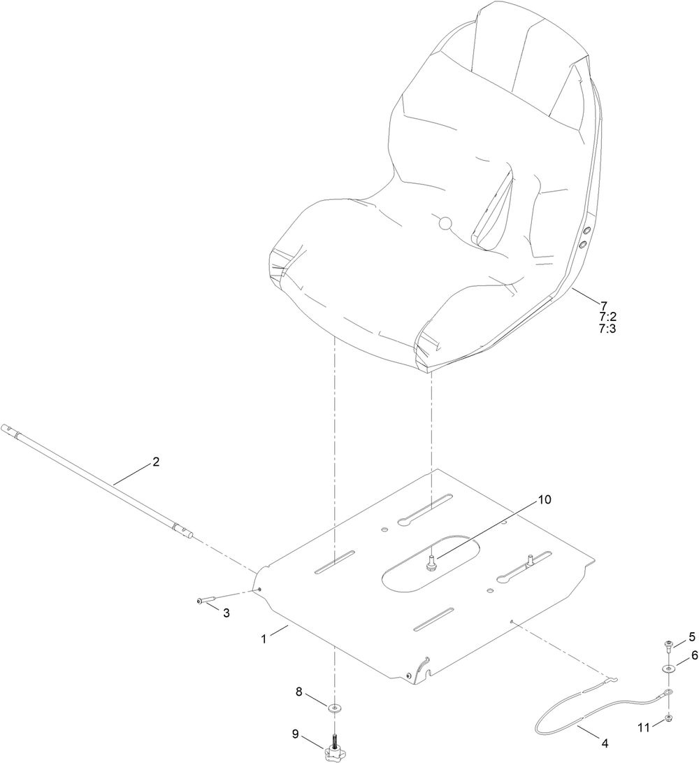 Seat Pan Assembly Diagram and Parts List for 77506 418400000 - 999999999 Toro Lawn Tractor