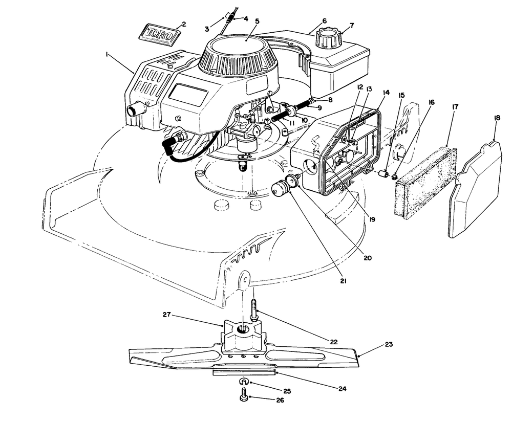 Engine Assembly Diagram and Parts List for 20326 2000001 - 2999999 Toro Lawn Mower