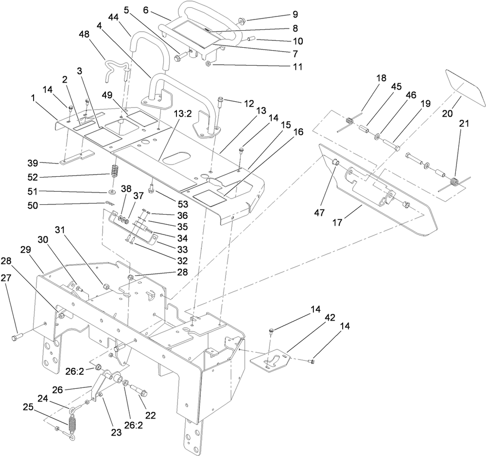 Control Panel Assembly Diagram and Parts List for 22323 400000000 - 401799999 Toro Lawn Tractor Accessories