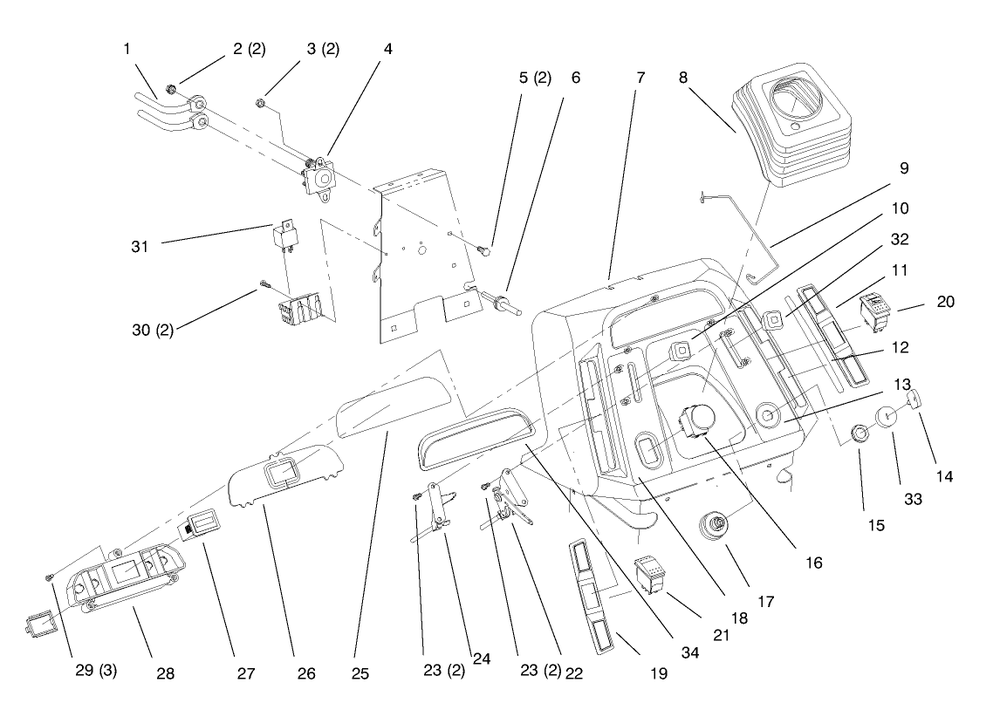 Dash Diagram and Parts List for 72045 8900001 - 8900399 Toro Lawn Tractor