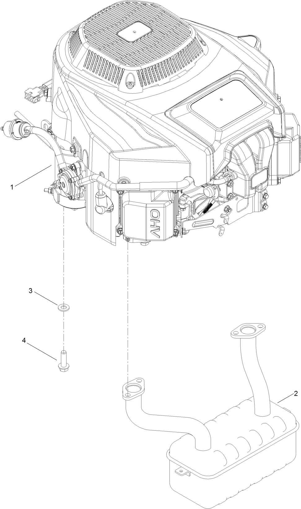Engine And Muffler Assembly Diagram and Parts List for 74887 411455766 - 999999999 Toro Lawn Tractor