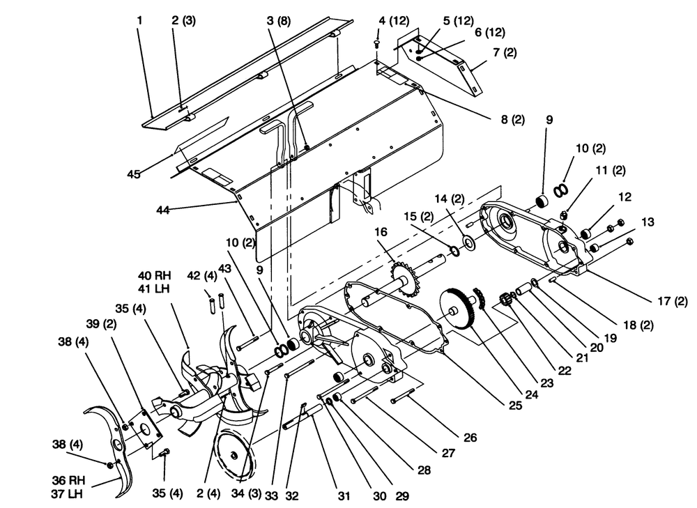 Guard, Shield, Gear Case & Tines Diagram and Parts List for 79271 5900001 - 5999999 Toro Lawn Tractor