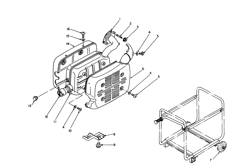 Muffler Assembly Diagram and Parts List for 62018 7000001 - 7999999 Toro Generator
