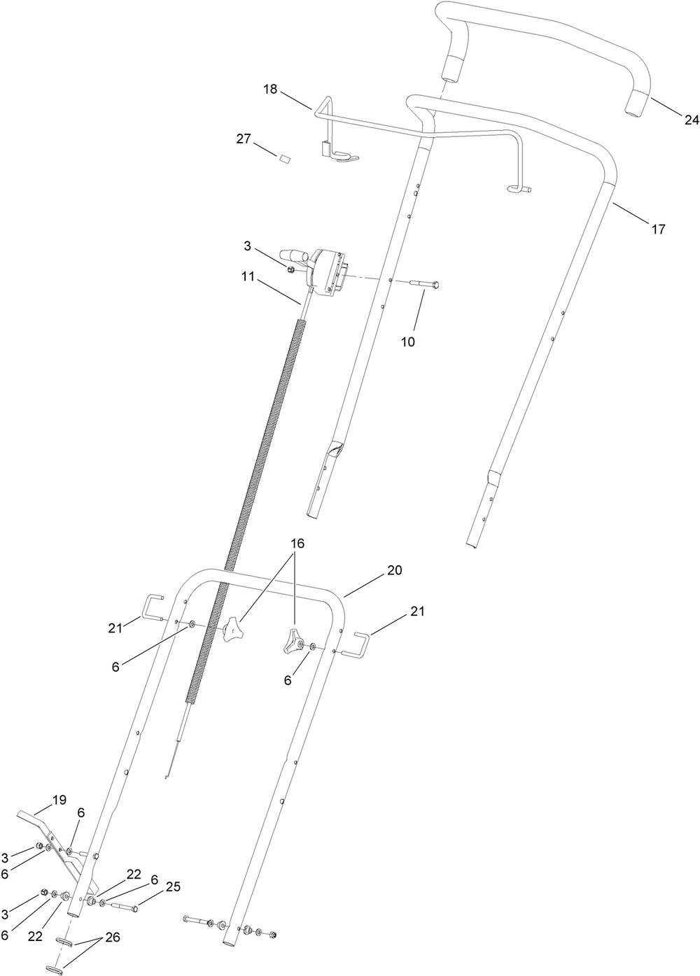 Handle Assembly Diagram and Parts List for 2609 313000001 - 313999999 Toro Lawn Tractor Accessories