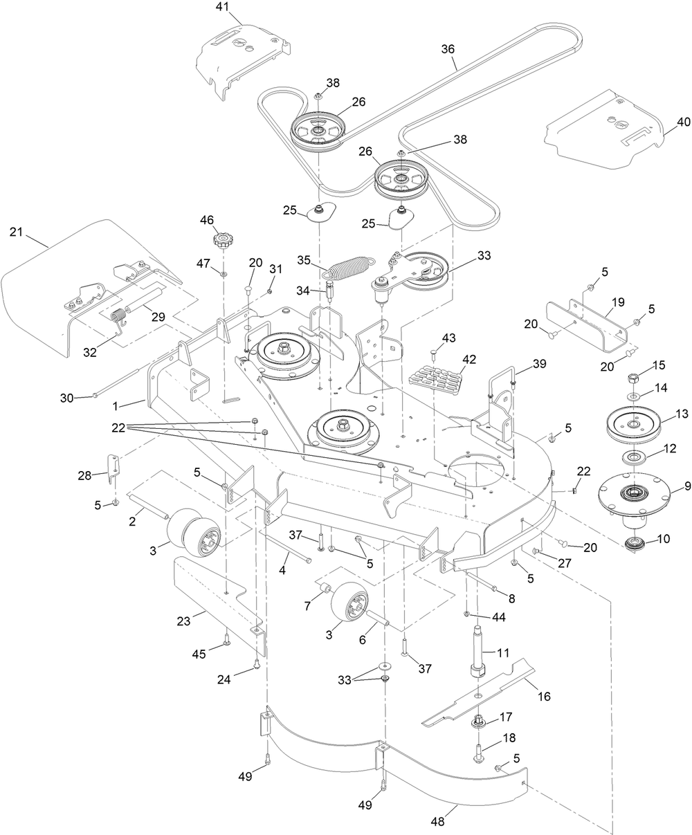 Deck Assembly Diagram and Parts List for 72906 412200000 - 999999999 Toro Lawn Tractor