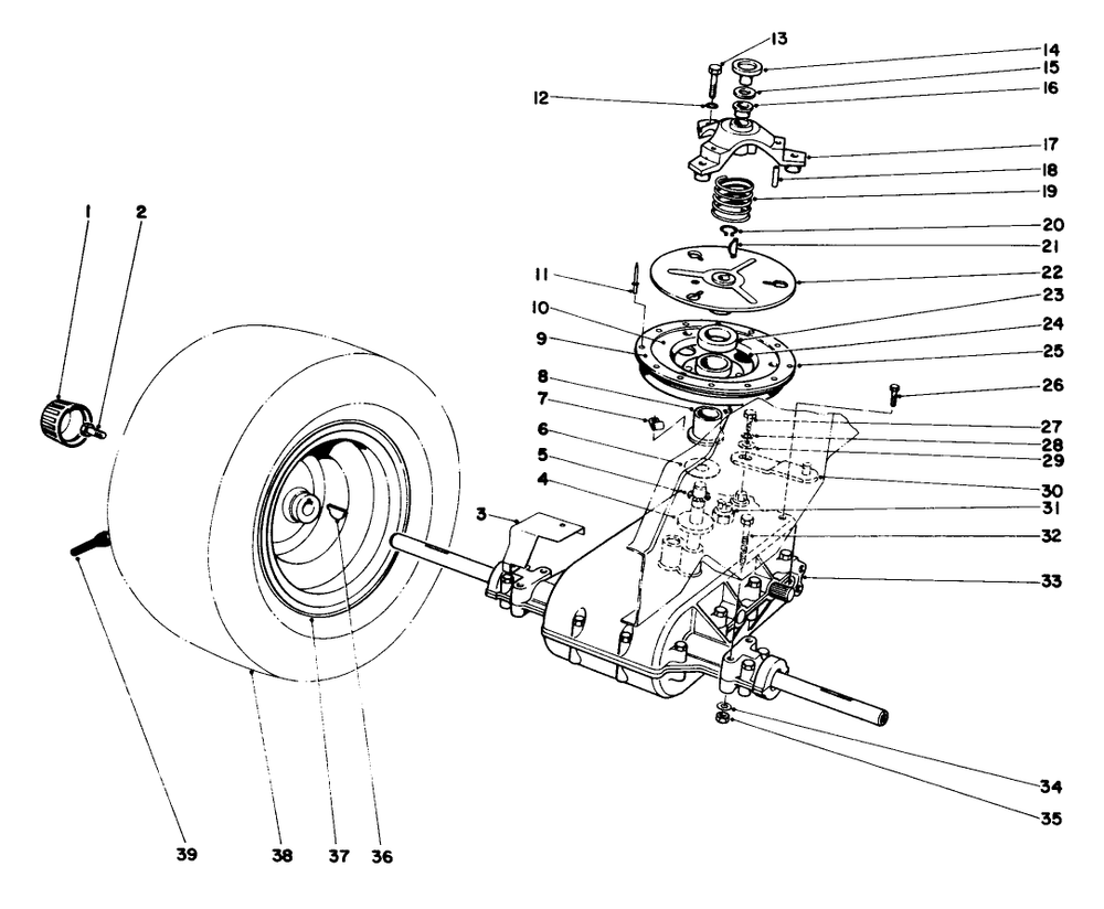 Transaxle & Clutch Assembly Diagram and Parts List for 57360 3000001 - 3999999 Toro Lawn Tractor