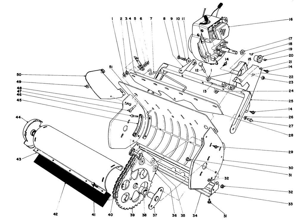 Lower Main Frame Diagram and Parts List for 38210 0000001 - 0999999 Toro Snow Blower