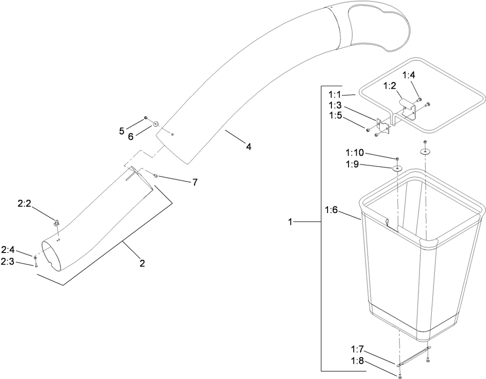 Bag And Tube Assembly Diagram and Parts List for 78562 405700000-999999999 Toro Lawn Tractor Accessories