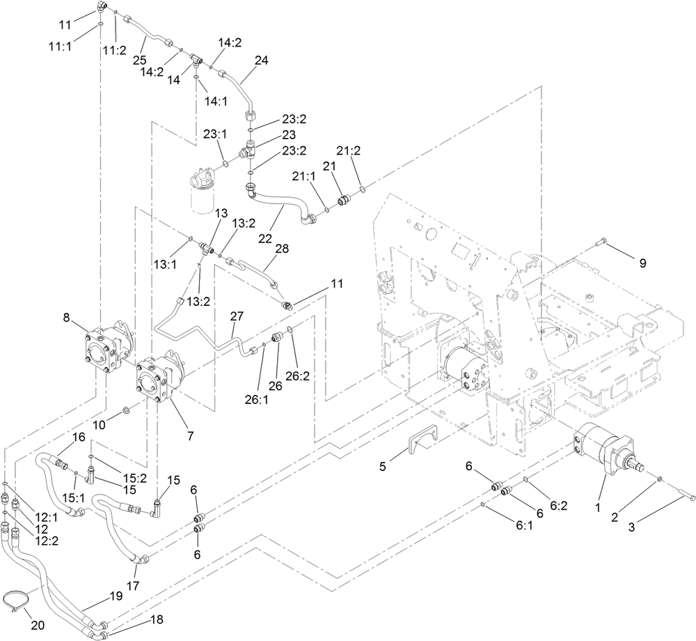 Traction Hydraulic Assembly Diagram and Parts List for 22323G 401800000 - 404719999 Toro Lawn Tractor Accessories