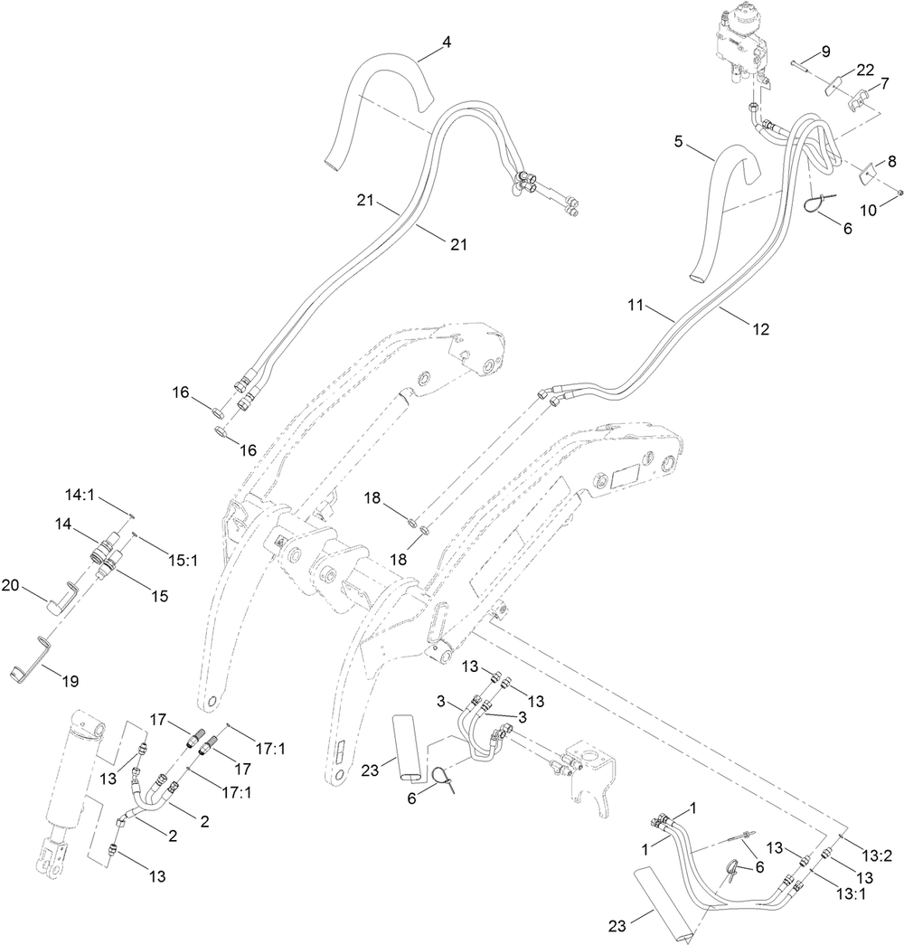 Loader Hydraulic Assembly Diagram and Parts List for 22328 408963400 - 409588175 Toro Lawn Tractor Accessories
