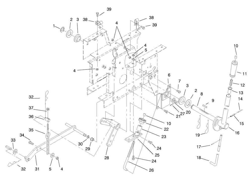Manual Lift System Diagram and Parts List for 73428 8900001 - 8900499 Toro Lawn Tractor