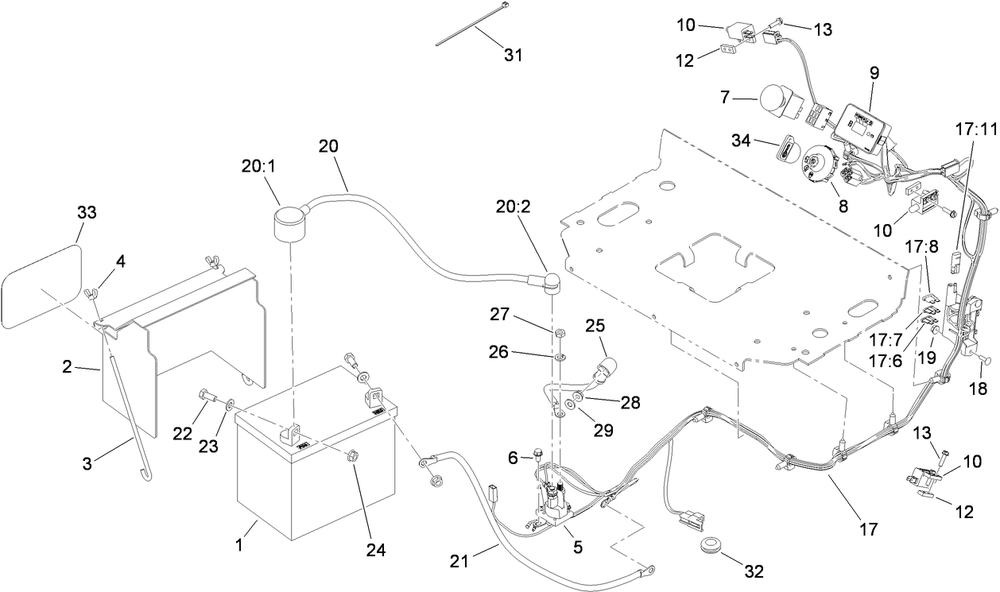 Electrical Assembly Diagram and Parts List for 74568TE (310000001-310999999)(2010) Toro Lawn Mower