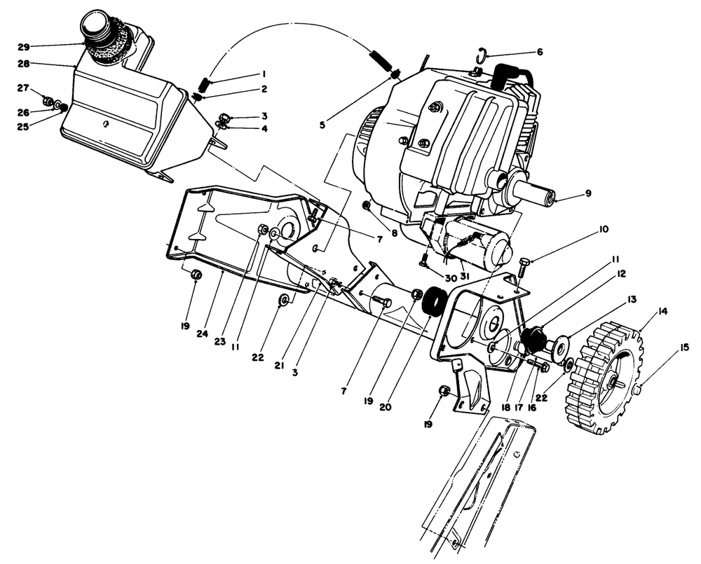 Engine & Main Frame Assembly Diagram and Parts List for 38185C 8000001 - 8999999 Toro Snow Blower