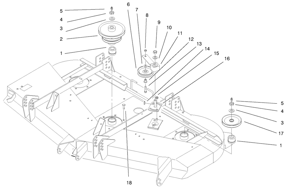 Pulleys And Idler Assembly Diagram and Parts List for 30162 990001 - 999999 Toro Lawn Mower