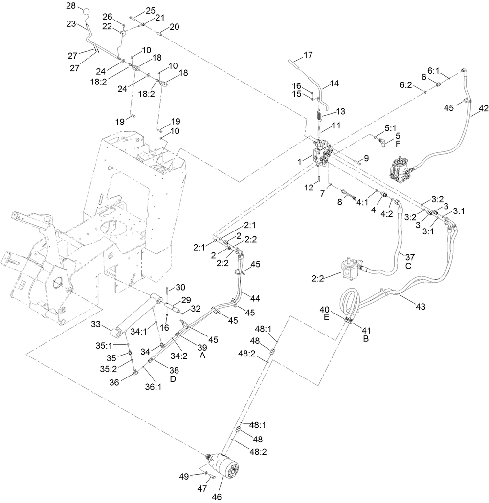 Hydraulic Control Assembly Diagram and Parts List for 22972 404710000 - 404799999 Toro Lawn Tractor Accessories