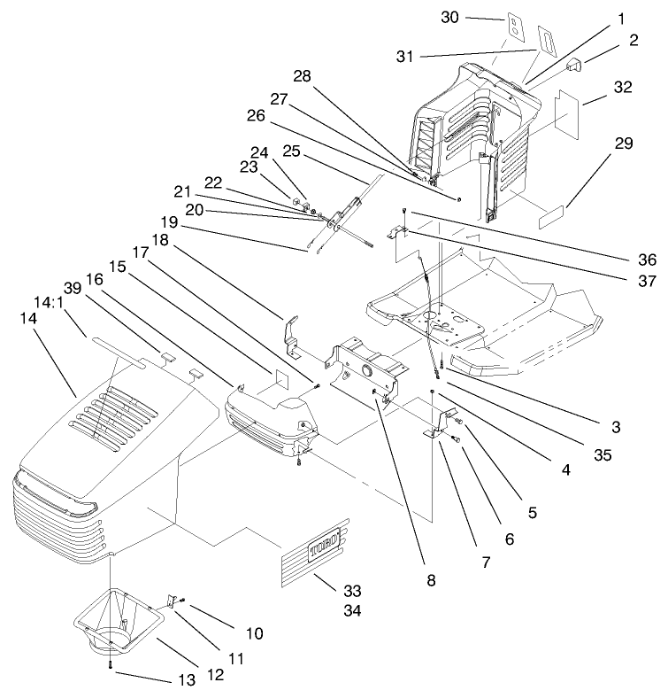 Hood Assembly Diagram and Parts List for 71208 7900001 - 7999999 Toro Lawn Tractor