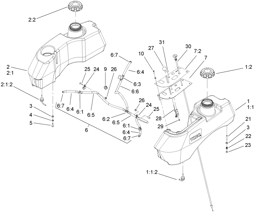 Fuel System Assembly Diagram and Parts List for 74448 (280000001-280999999)(2008) Toro Lawn Mower