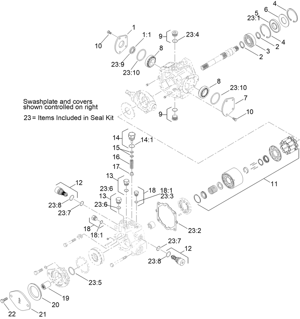 Hydraulic Variable Pump  Assembly No. Au239918a1 Diagram and Parts List for 25530T 323000000 - 999999999 Toro Lawn Tractor Accessories