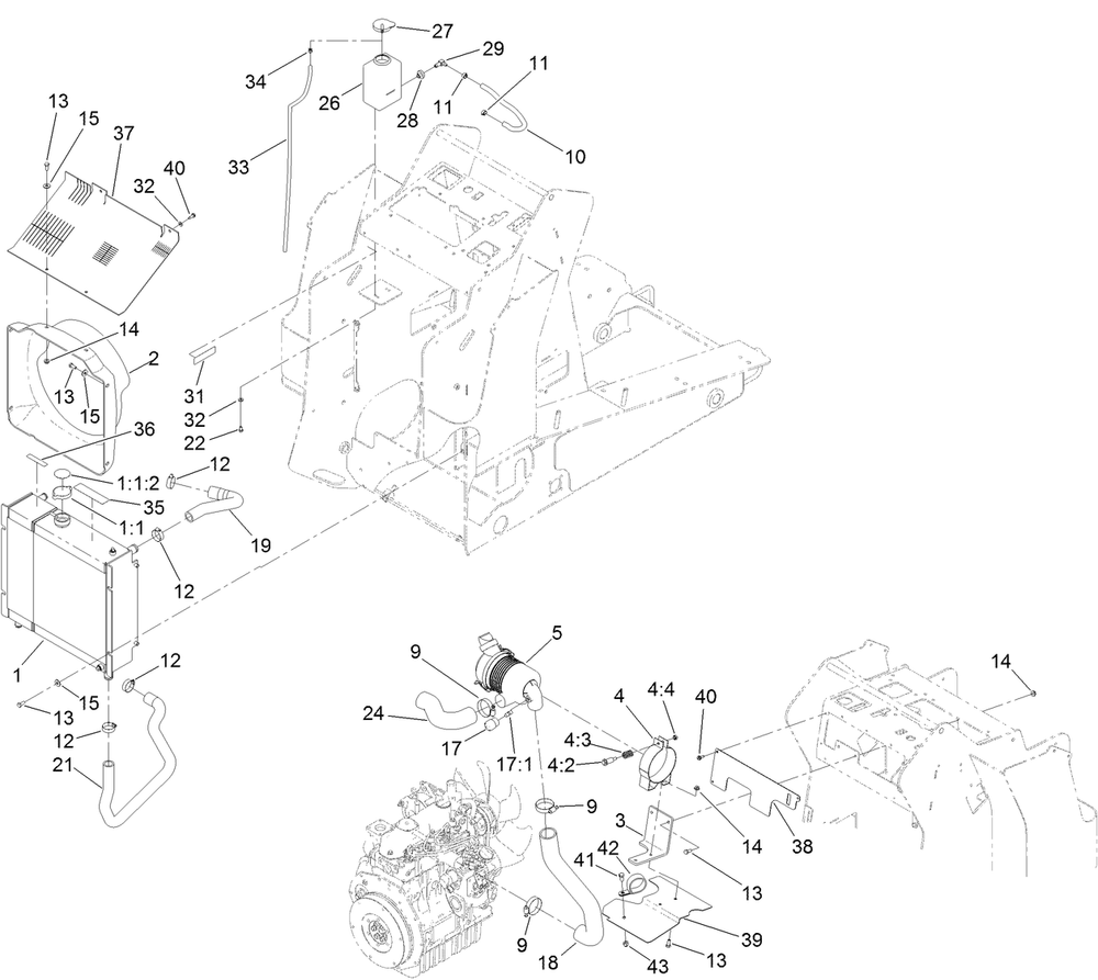 Radiator And Air Cleaner Assembly Diagram and Parts List for 22328HD 402000000 - 403099999 Toro Lawn Tractor Accessories