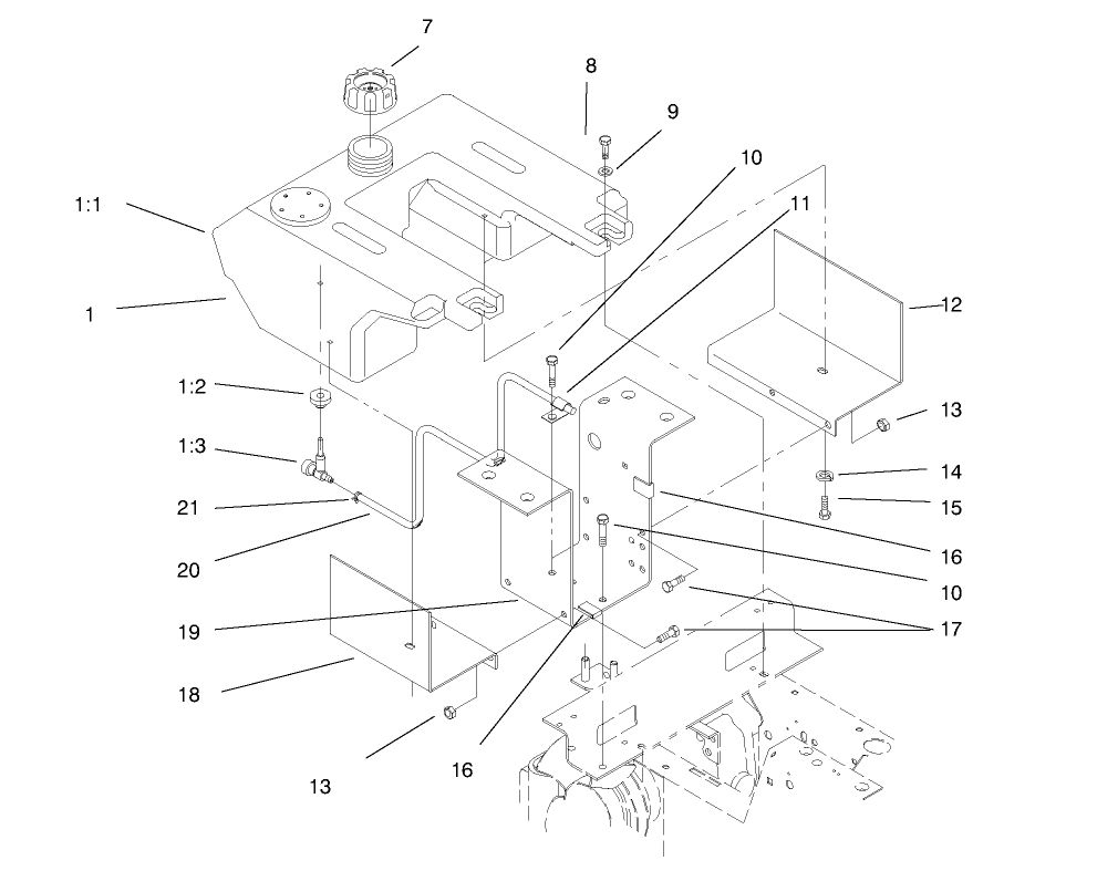 Fuel Tank Assembly Diagram and Parts List for 73403 7900001 - 7999999 Toro Lawn Tractor