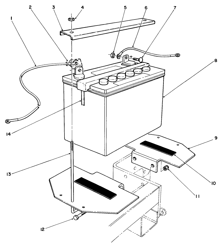 Battery Assembly Diagram and Parts List for 30180 100001 - 199999 Toro Lawn Tractor Accessories