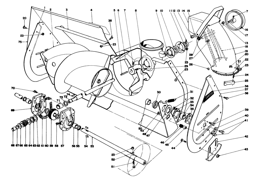 Auger Assembly Diagram and Parts List for 38095 0000001 - 0999999 Toro Snow Blower