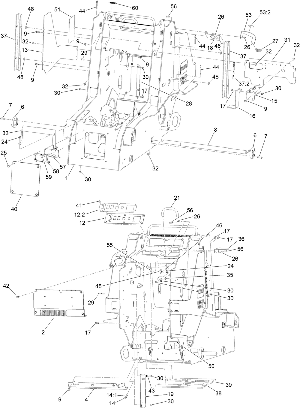 Frame Assembly Diagram and Parts List for 22352 412900000 - 999999999 Toro Lawn Tractor Accessories