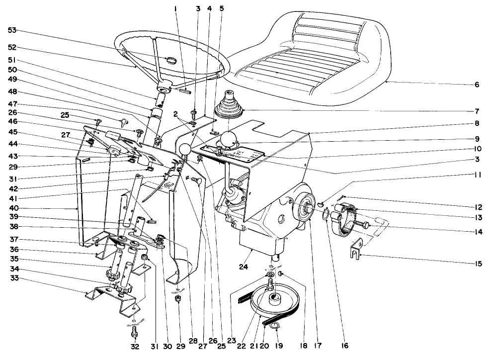 Steering And Transmission Assembly Diagram and Parts List for 57111 1000001 - 1999999 Toro Lawn Tractor