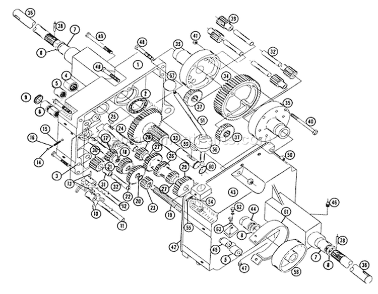 Transmission Parts List Diagram and Parts List for L-106 1966 Toro Lawn Tractor