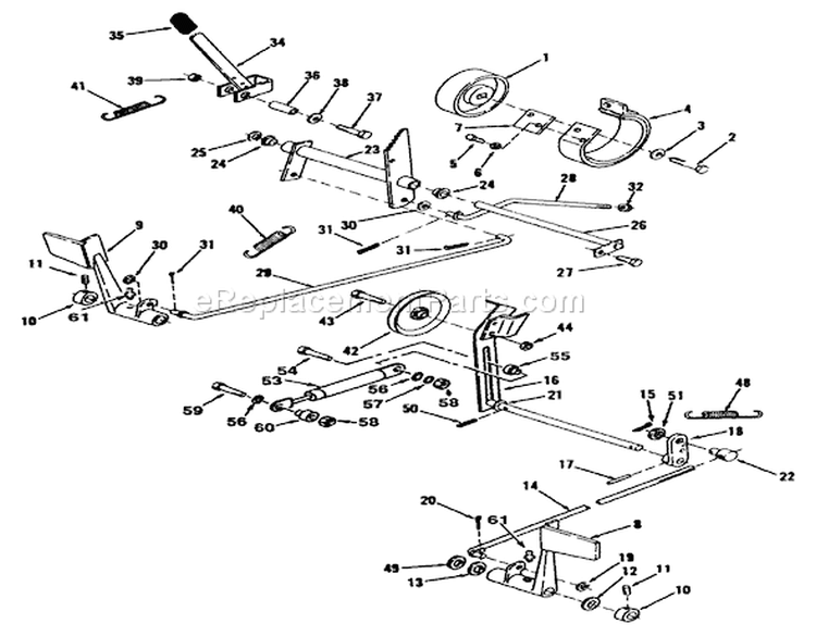 Clutch, Brake And Speed Control Linkage Diagram and Parts List for R1-12K804 2000001-2999999 - 1992 Toro Lawn Tractor