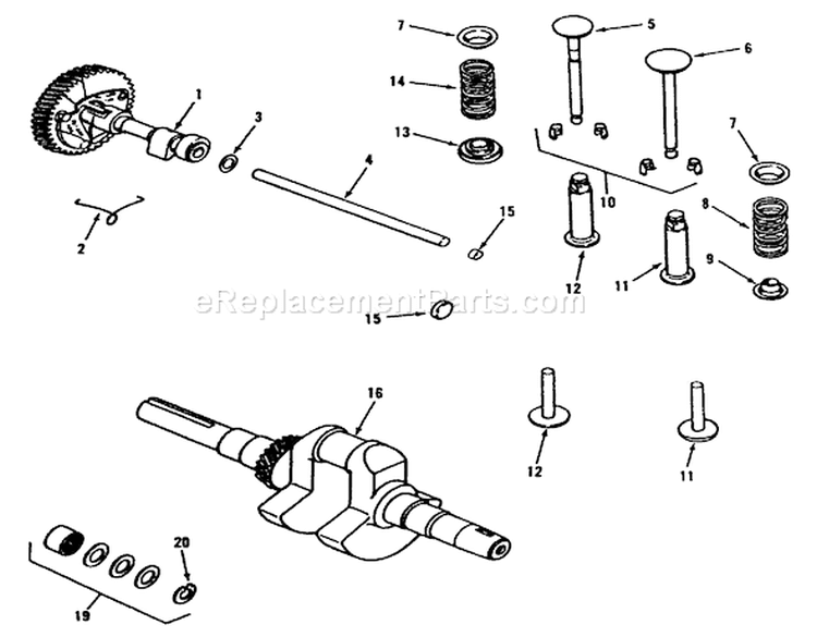 Kohler Camshaft, Crankshaft And Valves Diagram and Parts List for R1-12K804 2000001-2999999 - 1992 Toro Lawn Tractor