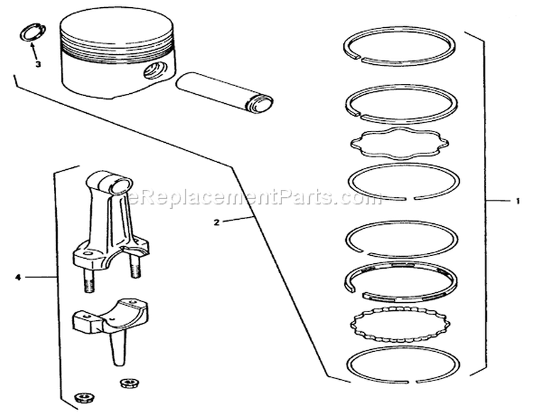 Kohler Piston And Rings Diagram and Parts List for R1-12K804 2000001-2999999 - 1992 Toro Lawn Tractor