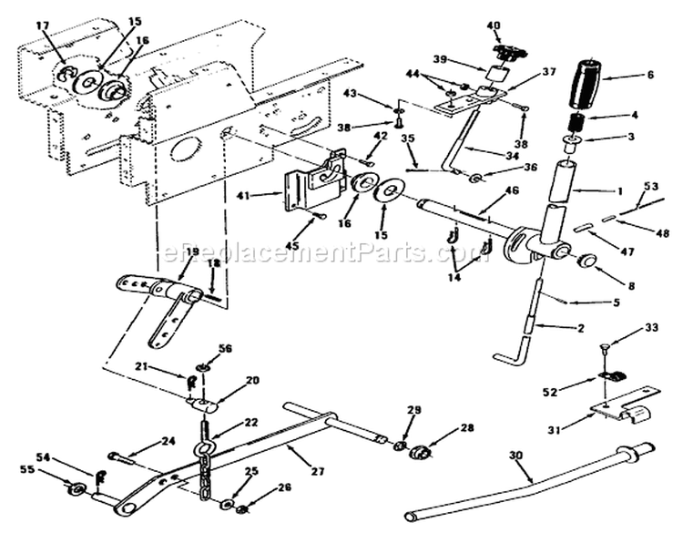 Manual Lift Linkage Diagram and Parts List for R1-12K804 2000001-2999999 - 1992 Toro Lawn Tractor