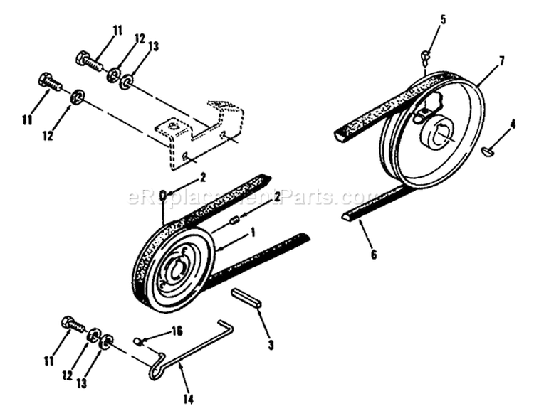 Drive Belt And Pulleys Diagram and Parts List for R1-12K804 2000001-2999999 - 1992 Toro Lawn Tractor