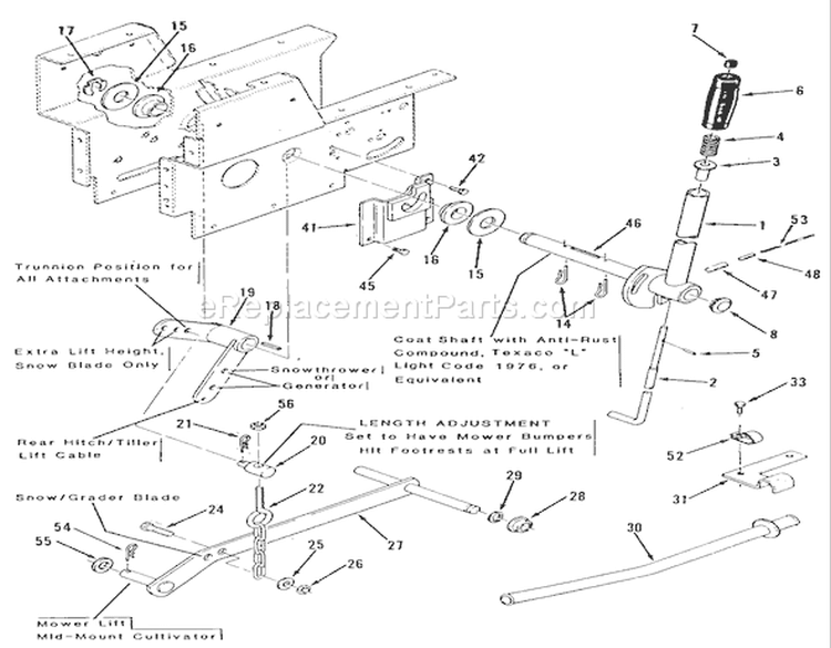 Manual Lift Linkage Diagram and Parts List for B1-16O802 1989 Toro Lawn Tractor